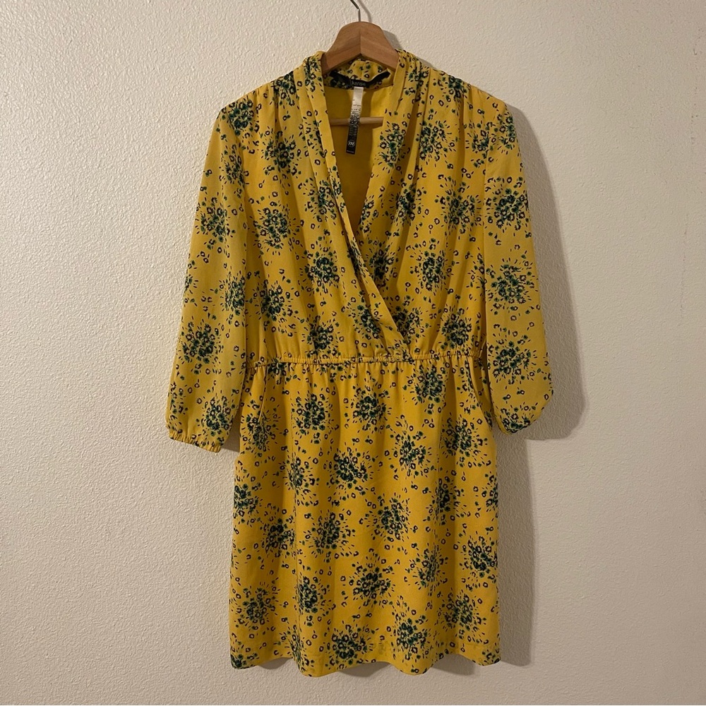 Kensie Women’s Dress Size Medium Yellow and Green Floral Midi Dress